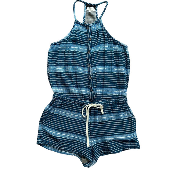 Lou & Grey Small Romper Blue Gray Striped‎ "Baja" Sleeveless Coastal Preppy (9) - Picture 2 of 9